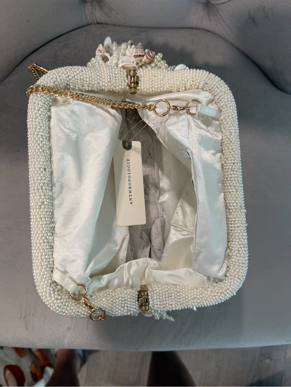 Anthropologie Pearl & Shell Fringe Crossbody Bag - White. BRAND NEW NEVER USED - Picture 4 of 4